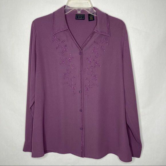 Laura Scott Wms 16 Purple Floral Embroidered Blouse Casual Dressy Office - Picture 11 of 11